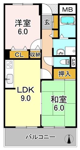 片岡マンションFOUR(2LDK/5階)の間取り写真