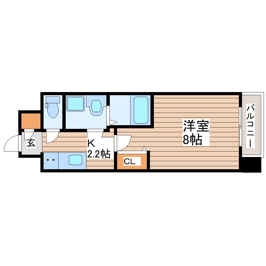 パークサイド仙台東口(1K/2階)の間取り写真