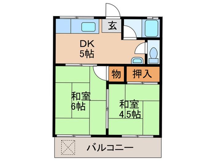 美波ハウスA棟(2DK/1階)の間取り写真
