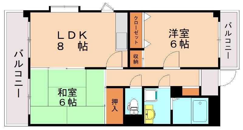 グランベルデ丸善(2LDK/8階)の間取り写真