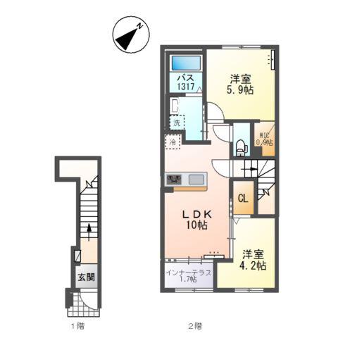 江南市前飛保町 アパート(2LDK/2階)の間取り写真