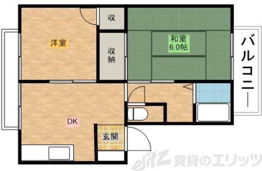 メロディ―ハイツ高槻I(2DK/2階)の間取り写真