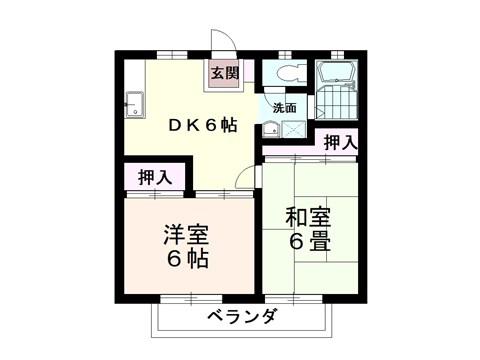 ビーライン箕田A棟(2DK/2階)の間取り写真