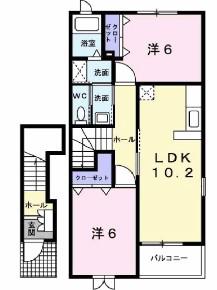 ウィルヴェステージ弐番館(2LDK/2階)の間取り写真