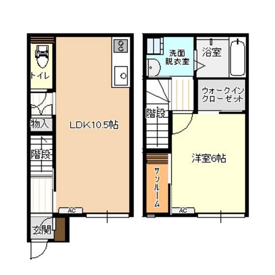 ビオラ木津A棟(1LDK/1階)の間取り写真