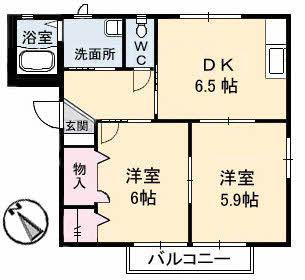 ハイツミク(2DK/2階)の間取り写真