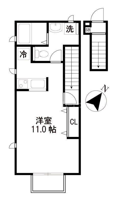 エスポワールB(ワンルーム/2階)の間取り写真