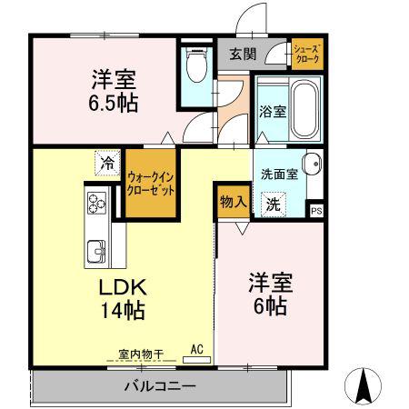 HILLS NODA(2LDK/2階)の間取り写真