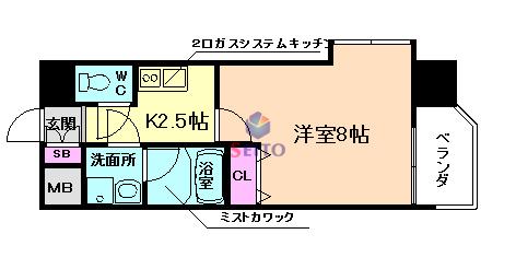 ピエスシャルマントふくしま(1K/10階)の間取り写真