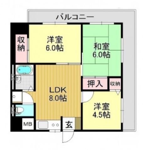 リベラルパレス平野(3LDK/4階)の間取り写真