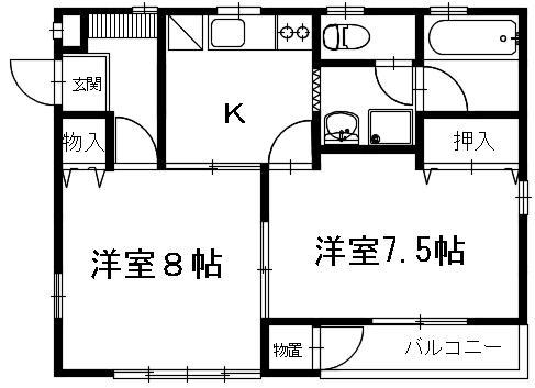 モンマ6番館(2K/1階)の間取り写真