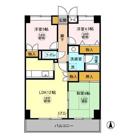 グランディス新八柱(3LDK/4階)の間取り写真