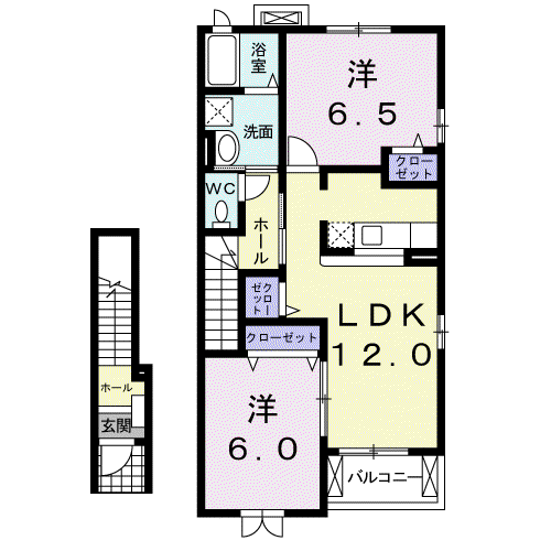 コゥジィーコートB(2LDK/2階)の間取り写真
