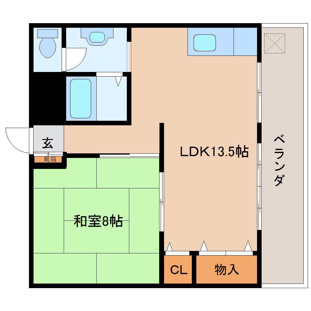 あやめ池ハイツA棟(1LDK/1階)の間取り写真