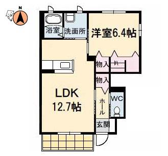 花ぽーと C(1LDK/1階)の間取り写真