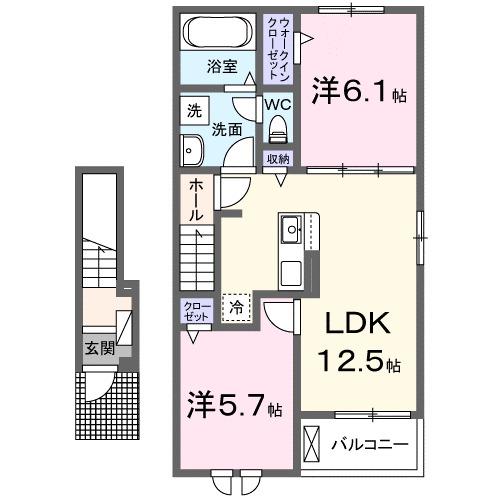 オコナ館山II(2LDK/2階)の間取り写真