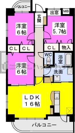 エスポワール(3LDK/6階)の間取り写真