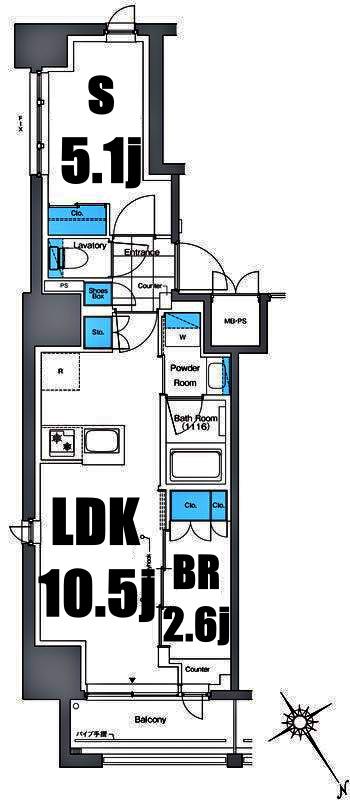 ルフォンプログレ横浜関内(1LDK/7階)の間取り写真