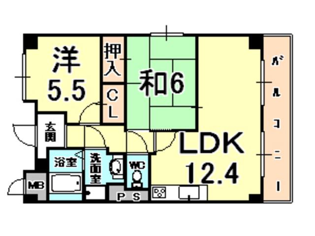 エール甲南(2LDK/8階)の間取り写真