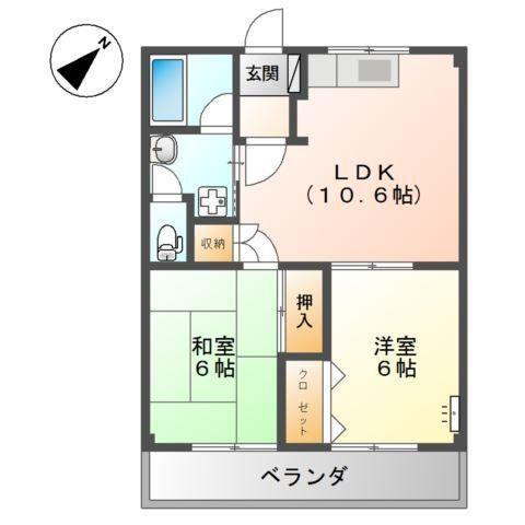 ユーハイム広徳(2LDK/2階)の間取り写真