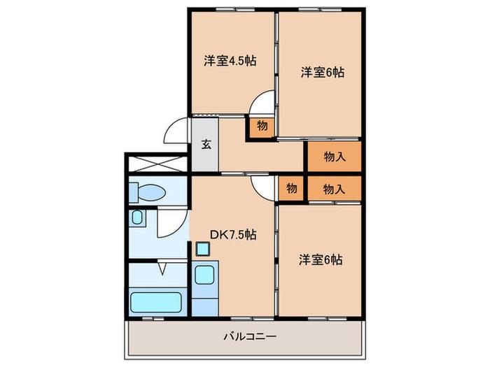 鶴城コーポ(3DK/1階)の間取り写真