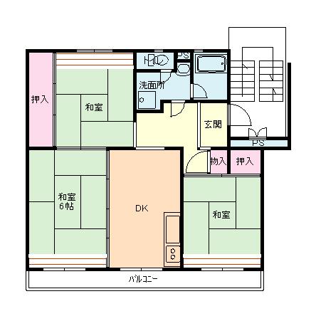 小室ハイランドC街区20号棟(3DK/5階)の間取り写真