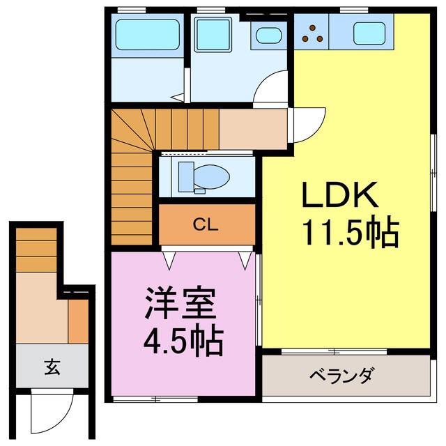 リーブルファイン新田町 2号棟(1LDK/2階)の間取り写真