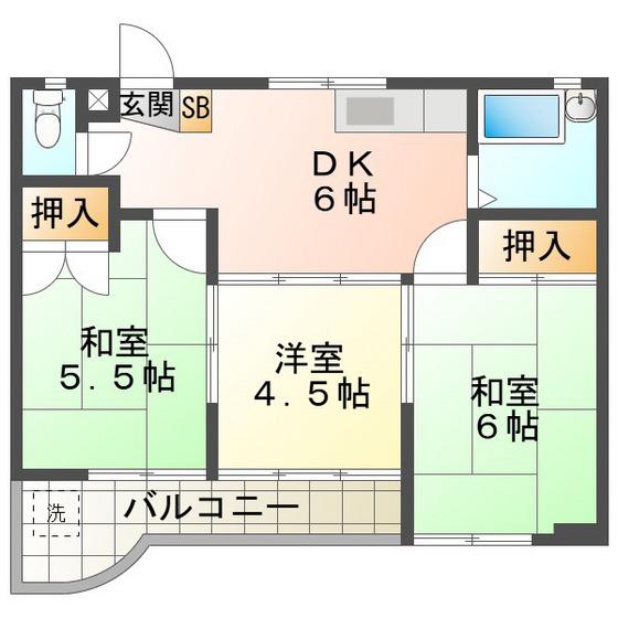 カーサバレンシアときわ(3DK/3階)の間取り写真