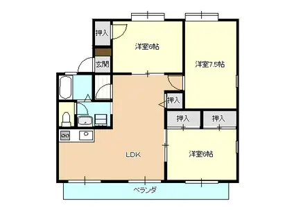 サンビレッジ2番館(3LDK/1階)の間取り写真