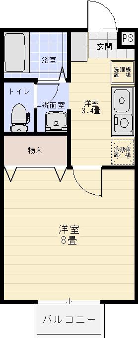 ラフィネサンワ(1K/2階)の間取り写真