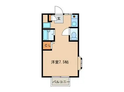 コーポキャロルE棟(ワンルーム/2階)の間取り写真