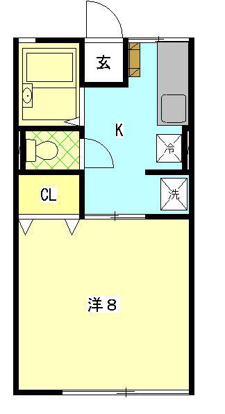 アシストおのB(1K/1階)の間取り写真