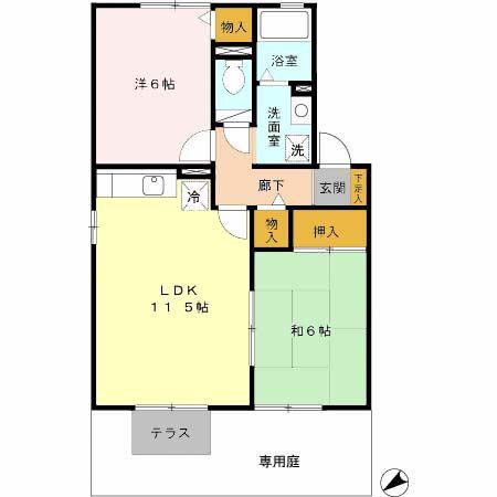 グランドソレイユ A棟(2LDK/1階)の間取り写真