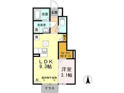 グランドゥールB(1LDK/1階)の間取り写真