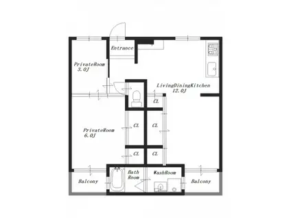 ビレッジハウス見瀬6号棟(2LDK/4階)の間取り写真