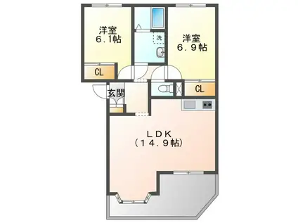 グレイスエルメゾン II(2LDK/1階)の間取り写真