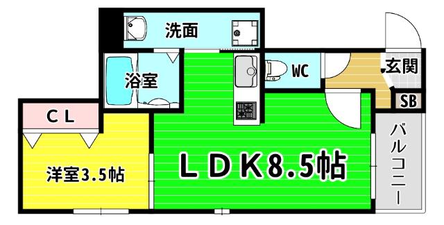 ハーモニーテラス田中(1LDK/2階)の間取り写真