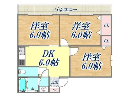 福興ビル(3DK/3階)の間取り写真