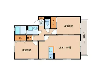 グリーンヴィレッジあいB(2LDK/2階)の間取り写真