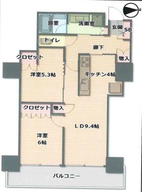 阿波座ライズタワーズフラッグ46(2LDK/24階)の間取り写真