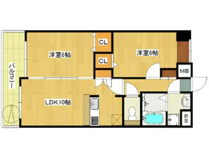 レジデンストオヤマ(2LDK/4階)の間取り写真