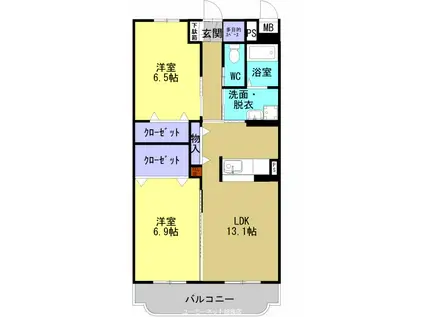 パインウェーブ香月(2LDK/1階)の間取り写真