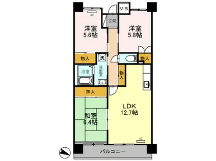 グリーンビュー西町(3LDK/2階)の間取り写真