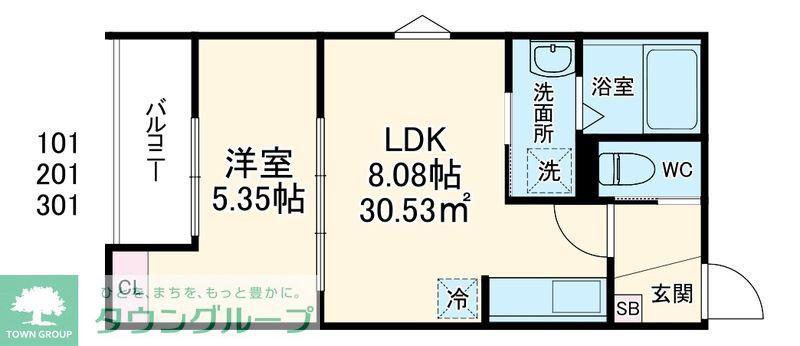 GRADUS若葉III(1LDK/1階)の間取り写真