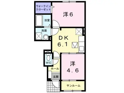 ラ・セゾン・クレール(2DK/1階)の間取り写真