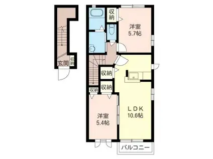 ディアコート結城B(2LDK/2階)の間取り写真