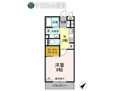 サンレスト B棟(1K/3階)の間取り写真