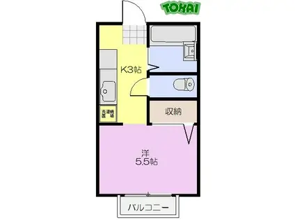ダンケタカミヤII(1K/2階)の間取り写真