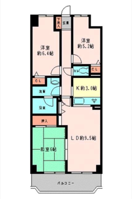 ドエル瀬田(3LDK/2階)の間取り写真
