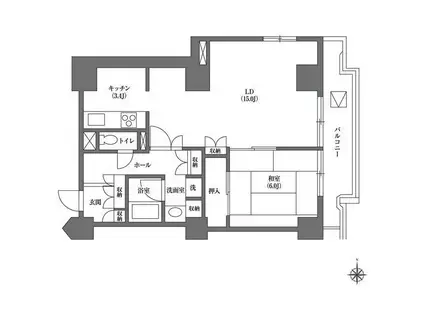 文京グリーンコート ビュータワー本駒込B(1LDK/2階)の間取り写真